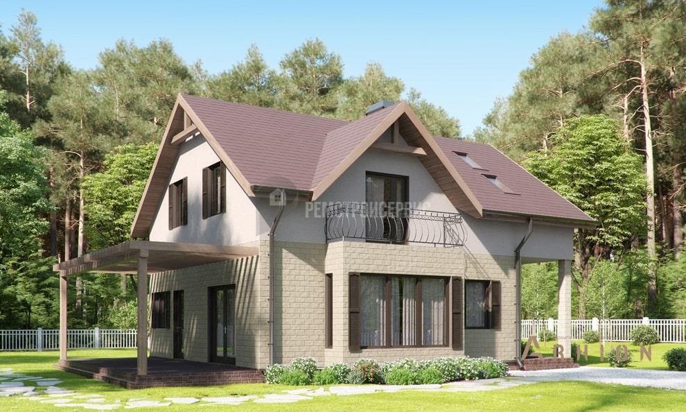 3. Проект одноэтажного дома в европейском стиле с многоскатной кровлей, t-35-01, площадью - 155 кв c мансардой, терассой, балконом